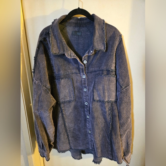 Umgee Jackets & Blazers - Umgee Stone Wash Blackish Purple Corduroy Jacket